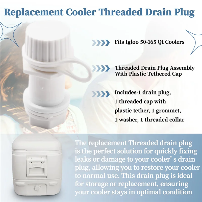 Igloo 50-165 Qt Coolers Replacement Drain Plug With Plastic Tethered Cap 4