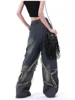 New American Vintage Washed Five-Point Star Frayed Hem Jeans for Women High Street Niche Oversized Straight Leg Long Pants 3