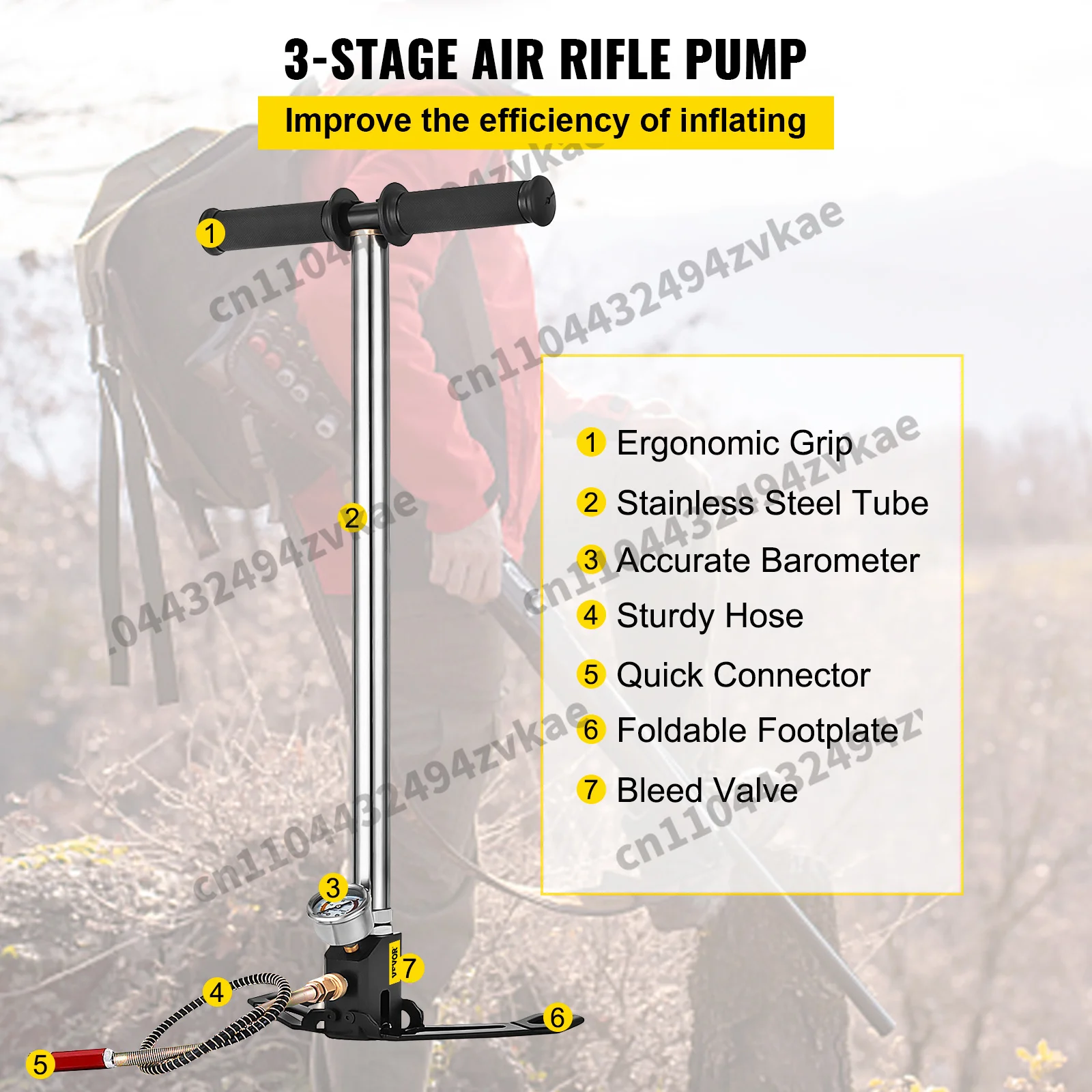 3단계 PCP 펌프 + 압력 게이지 4500PSI 타이어 카약 공기 주입용 에어건 충전용 고압 핸드 펌프