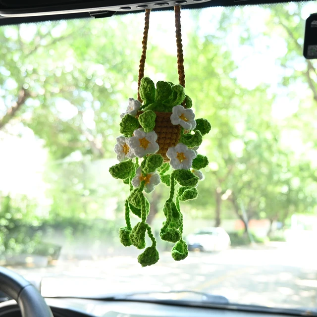 Car Mirror Hanger Cute Crochet Hanging Plant Knitted Plant Car