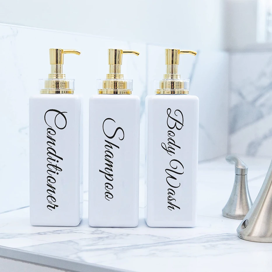 Reusable Shampoo Conditioner Body Wash Dispenser For Hotel Bathroom Shower Soap Dispenser Empty Press Bottles With Gold Pump Soap dispenser Shampoo dispenser