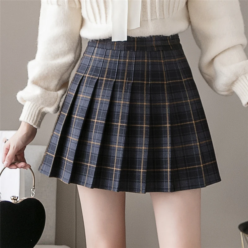 

Women High Waist Korean Skirt Fashion Preppy A-Line Mini Short Skirt Ladies Harajuku Casual Zipper Plaid Pleated Skirts Female