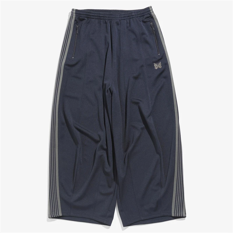 

New Purple Stripe Wide Hem Needles Sweatpants Men Women Needles AWGE Wide Leg Trousers Embroidery Butterfly Track Pants y2k
