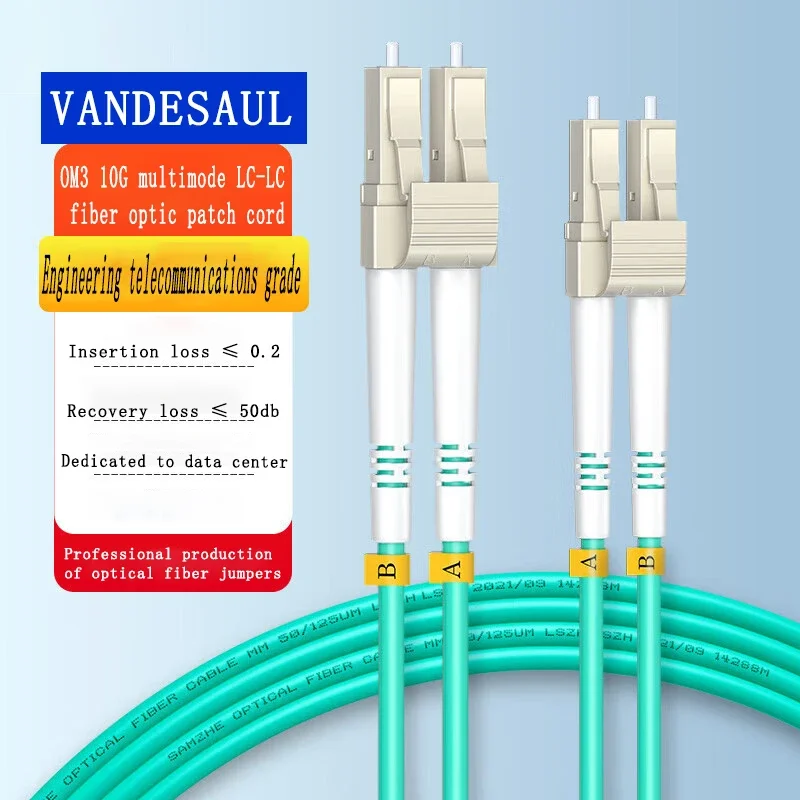 Fiber Optic Cable VANDESAIL LC-LC OM3 Fiber Optic Cable Duplex Multimode 10G Fiber Patch Cord 0.2-4m (0.65-12.8FT)
