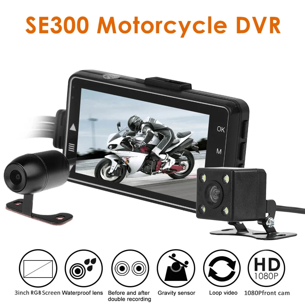 1080P HD 3.0 inch SE300 Motorcycle DVR Front+Rear View RGB Display Screen Motorcycle Dash Cam Digital Video Recorder Dash Cam
