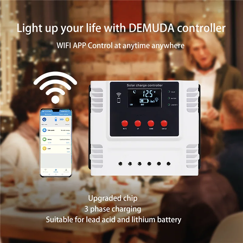 Solar Charge Controller 10A/20A/30A/40A/50A App Real-time Data Monitoring LED Display Intelligent 12V/24V/48V Solar Controller solar battery charge controller