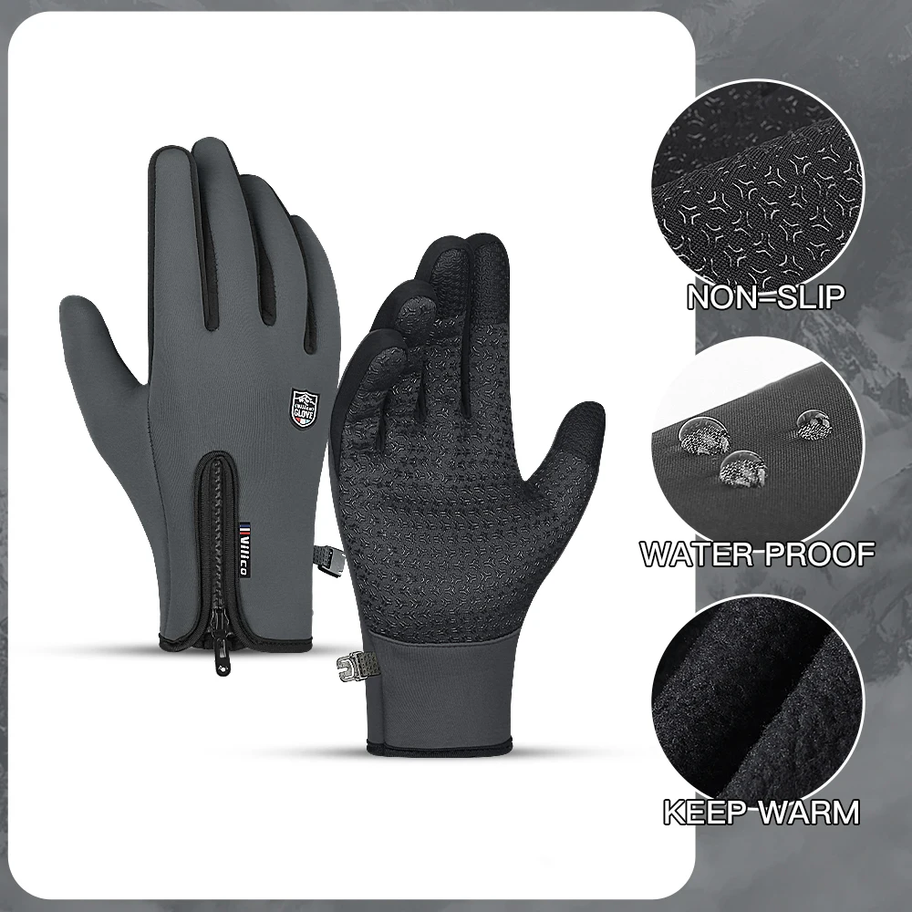 Winter Warm Gloves Windproof Anti-Slip Motocycle Gloves Thicken Plush Thermal Waterproof Touchscreen Reflective Driving Gloves