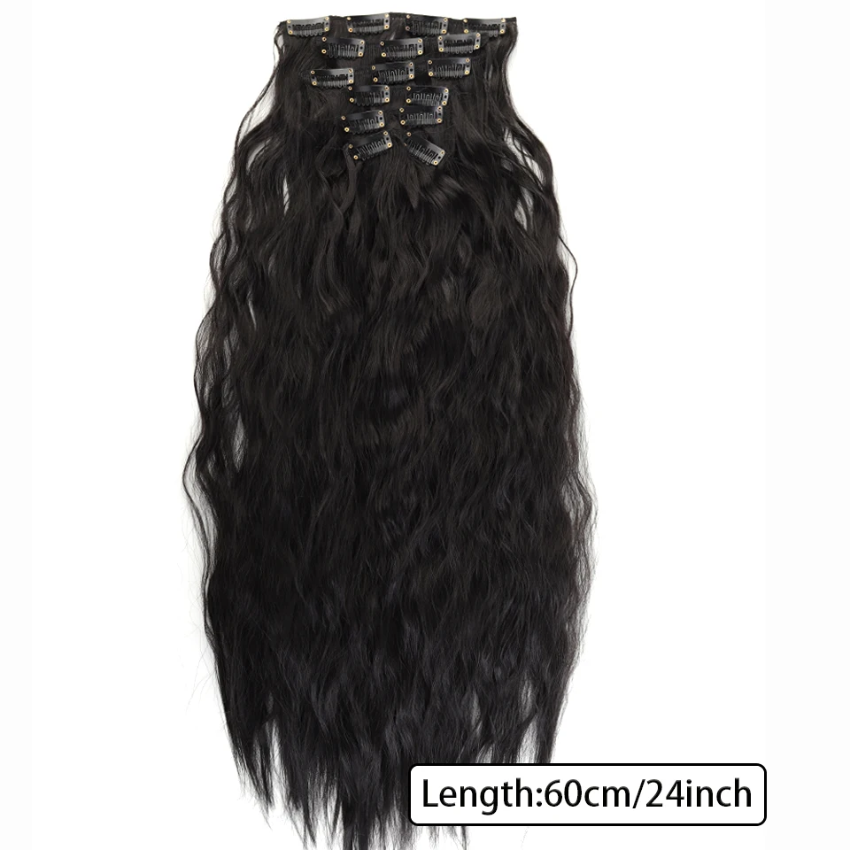 Synthetic Long Wavy Clip In Hair Extensions 24" Hairpiece 6pcs/set For Women Brown Blonde Black Natural Fake Fiber Hair