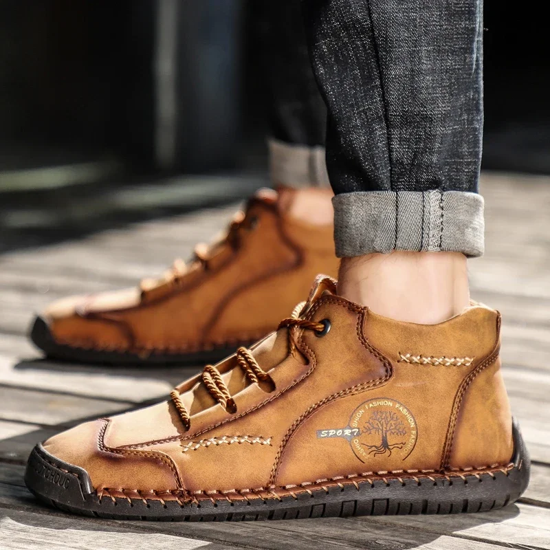 Winter Warm Leather Boots Men Waterproof Ankle Snow Outdoor Motorcycle