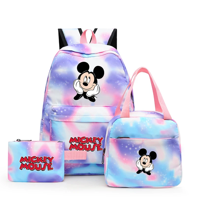 

3Pcs/set Disney Mickey Mouse Backpack Women with Lunch Bag Girl Boy Student Teenager Rucksack Minnie Casual Colorful School Bags