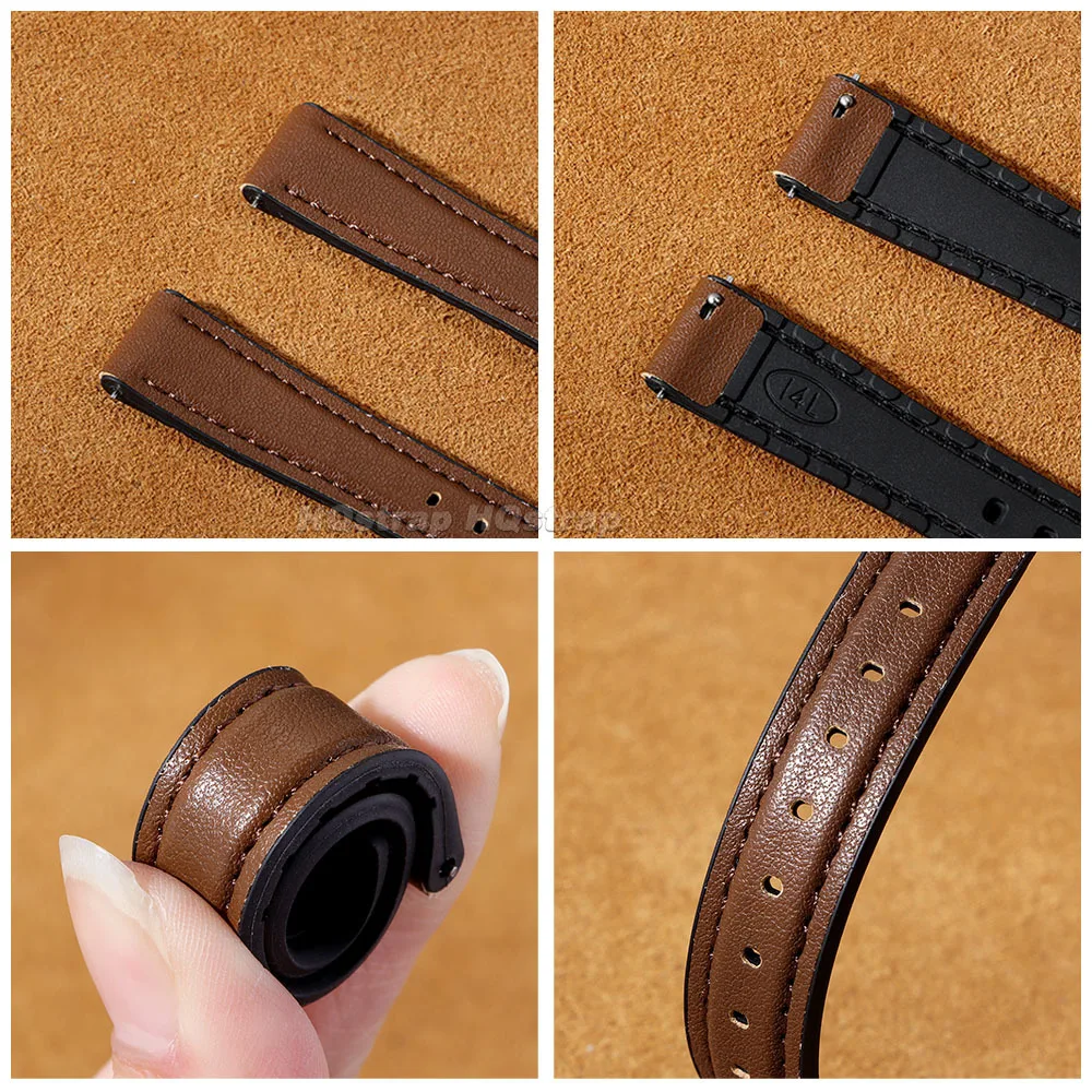 Sleek Leather & Silicone Quick Release Watch Strap - Ultra Thin Universal Wrist Band