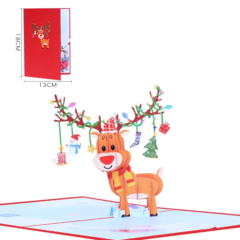 

10pcs Handmade Christmas Reindeer 3D Pop UP Greeting Invitation Card Valentine's Thanks Wedding Birthday New Year Party Gift