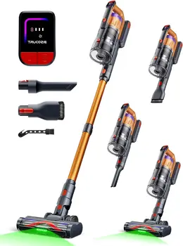 Cordless Vacuum Cleaner 60Kpa Suction, 70min Runtime, LED Light, Self-Standing, for Pet Hair, Hardwood & Carpet, Golden 1