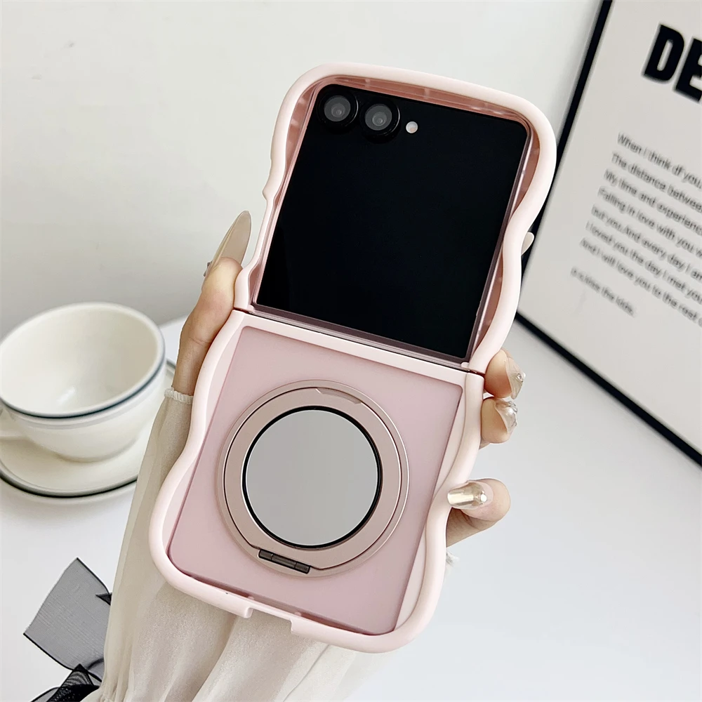 Magnetic Matte Mirror Case with Rotating Bracket and Wave Stand - Shockproof Soft Cover