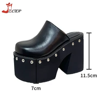 Women's Platform Sandals Black Gothic Closed Toe Chunky High Heels Slippers Rivet Slip On Y2k Punk Shoes Women Summer Size 41 42 - Image 6