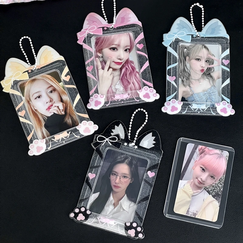 New Ins Cute Cat Ribbon PVC Photocard Holder Kpop Photo Card Holder Bag Pendant Korean Stationery Gifts 2