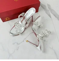 Sandales en diamant pour femmes, vêtements d'extérieur d'été, nouvelles chaussures à talons hauts une pièce, sandales argentées à la mode et haut de gamme 4
