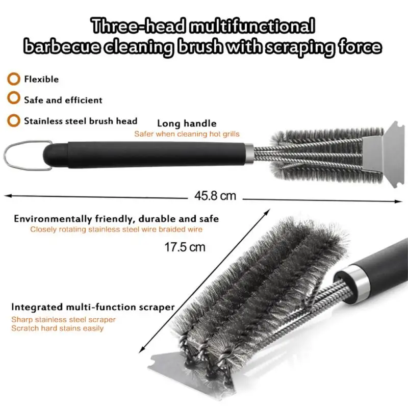 Grill Barbecue BBQ Brush Cleaning Tool Grill Stainless Steel Bristles Non-stick Cleaning Brushes Outdoor Barbecue Accessories