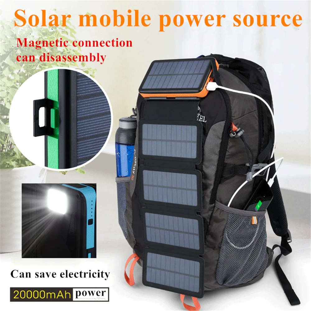 

18W Waterproof Folding 20000mAh Solar Panels Outdoor Camping Portable Solar Power Bank 5V 2A USB Output Device Sun Power For Pho