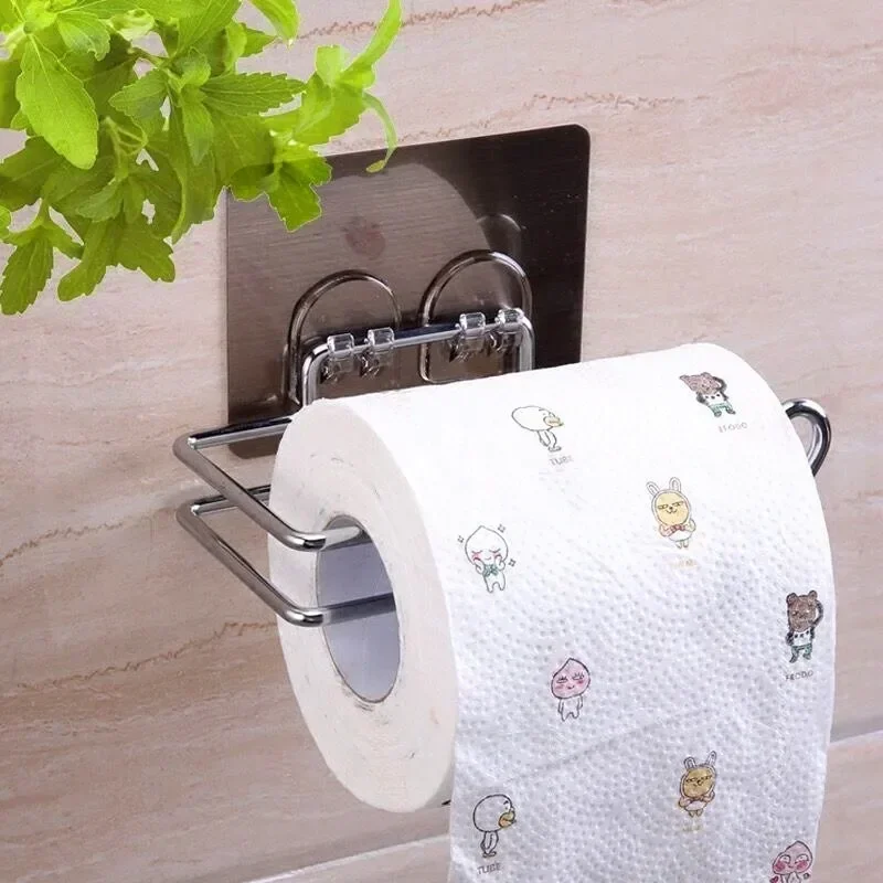 1Pc Stainless Steel Self-adhesive Toilet Paper Disposable Face Towel Holder Hotel Home Restroom Bathroom Paper Roll Wall Stand