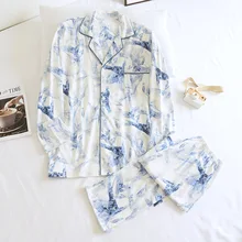 

New spring and autumn couples 100%cotton knit pajamas long-sleeved trousers two-piece tie-dye men and women home service suits