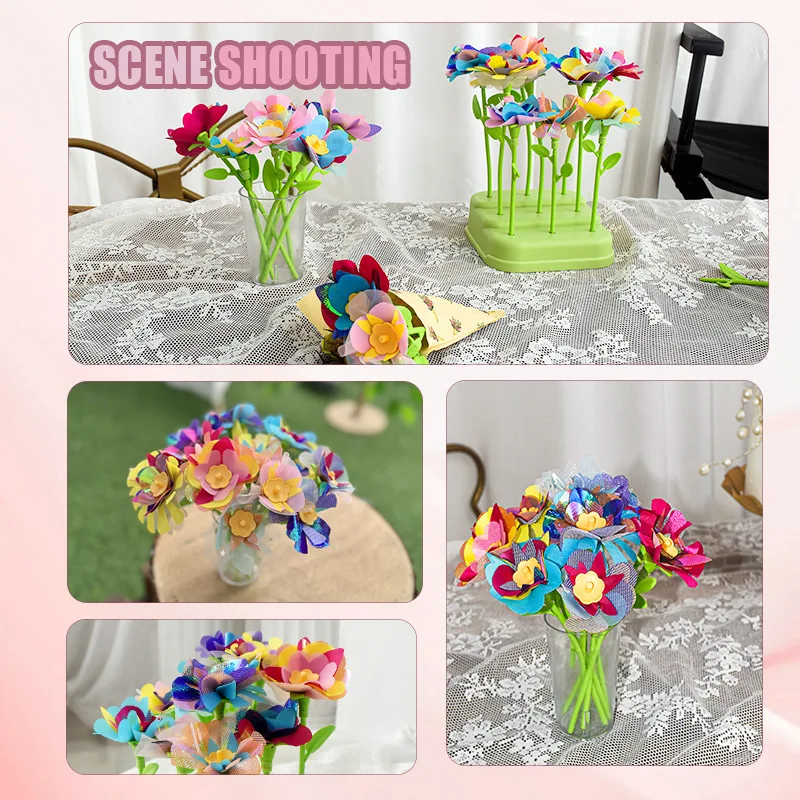 Fabric Flower Bouquets Toys DIY Craft Kits Toys for Kids Handmade Flowers Market Toy Girls Christmas Birthday Gift 4