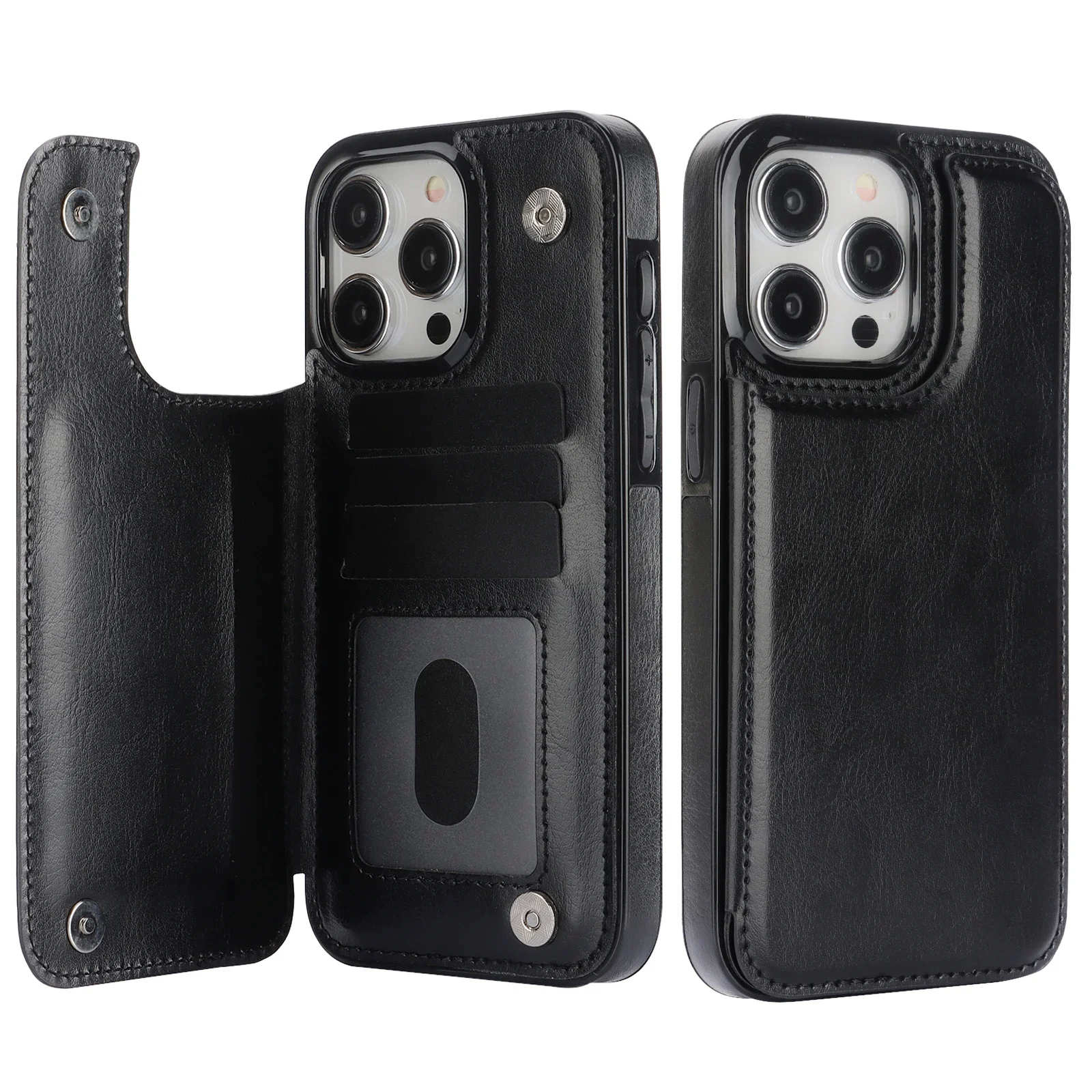 Premium Double Button Flip Leather Wallet Case