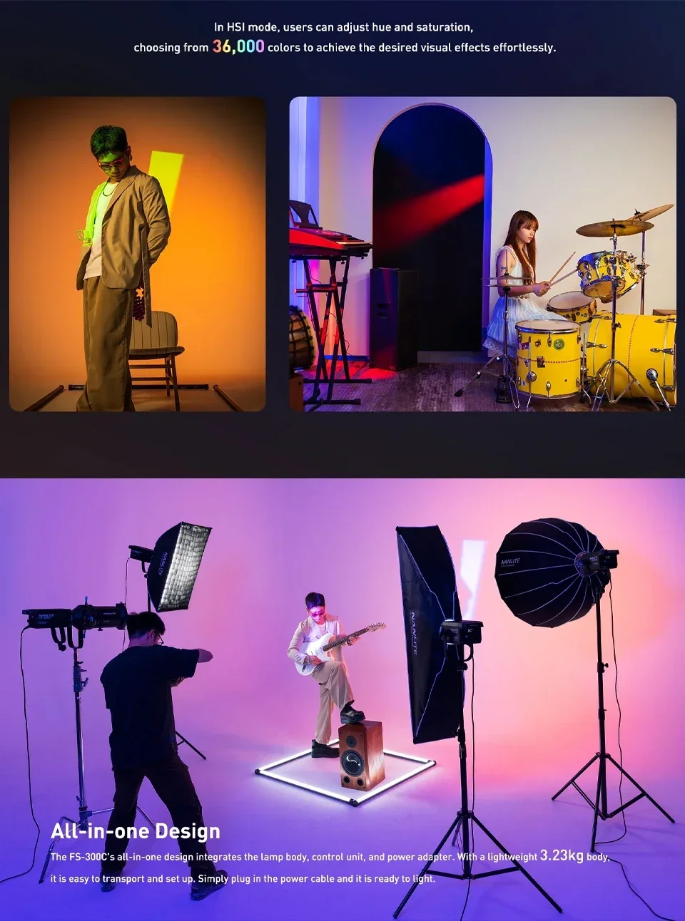 Nanlite FS-300C RGB Continuous Video Light 2700K-7500K LED Photography Lighting