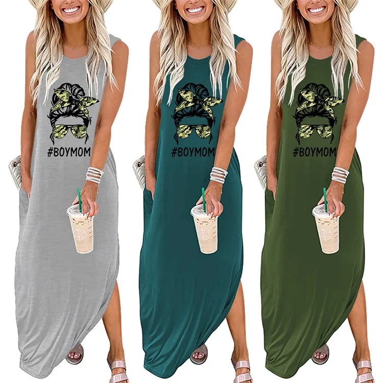 

Summer new vest long skirt BOYMOM pattern print casual round neck sleeveless dress