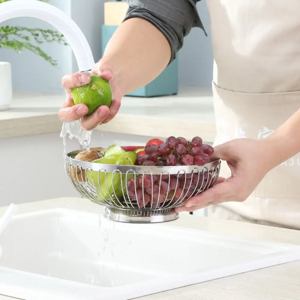 Stainless Steel Wire Fruit Draining Basket Hollow Vegetable Holder Snacks Container Nordic Vegetable Basket Hotel