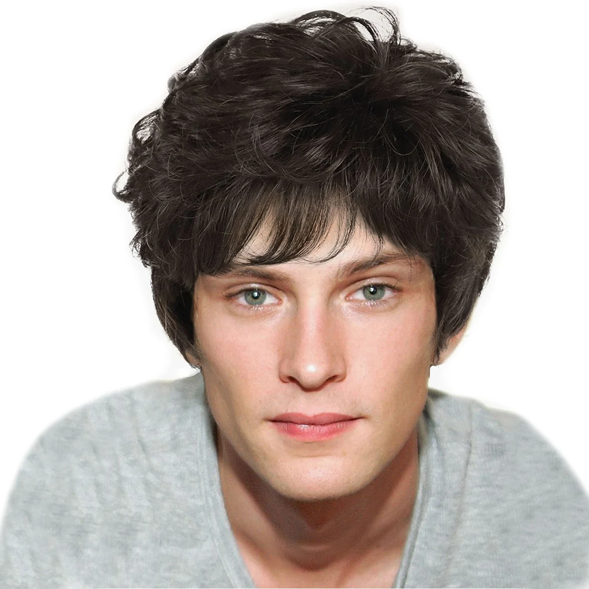 GNIMEGIL Synthetic Male Curly Wigs Short Haircuts Brown Color Hair with Bangs Fashion Hairstyles Handsome Wigs Cosplay Daddy Wig