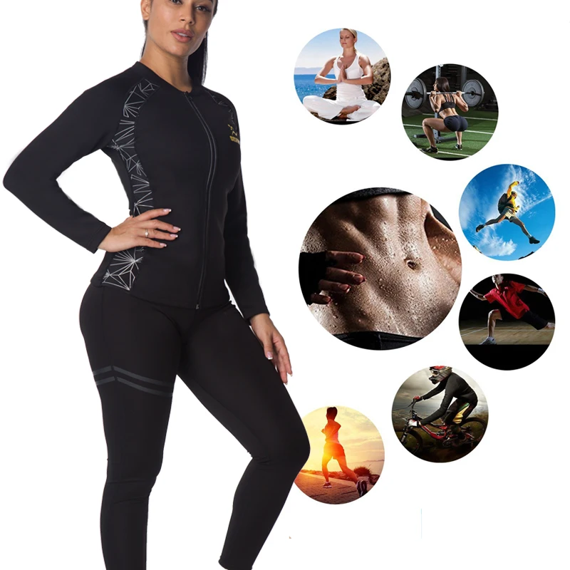 NINGMI Sauna Pants and Sauna Shirt Waist Trainer High Waist Leggings Fat Burning Body Shaper Women Body Shapewear Sauna Suit