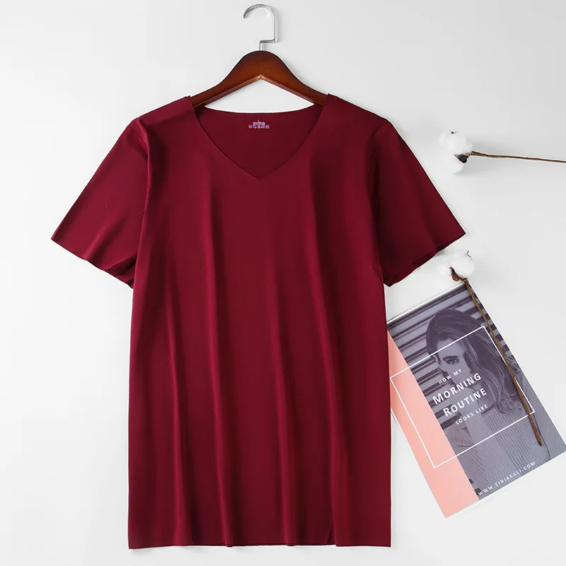 thumbnail image 1 of Camiseta de hombre, camiseta de seda de hielo, camiseta sin costuras, camiseta ajustada de gran tamaño, manga corta, cuello en V, camiseta de primavera y verano 2022, 1 of 5
