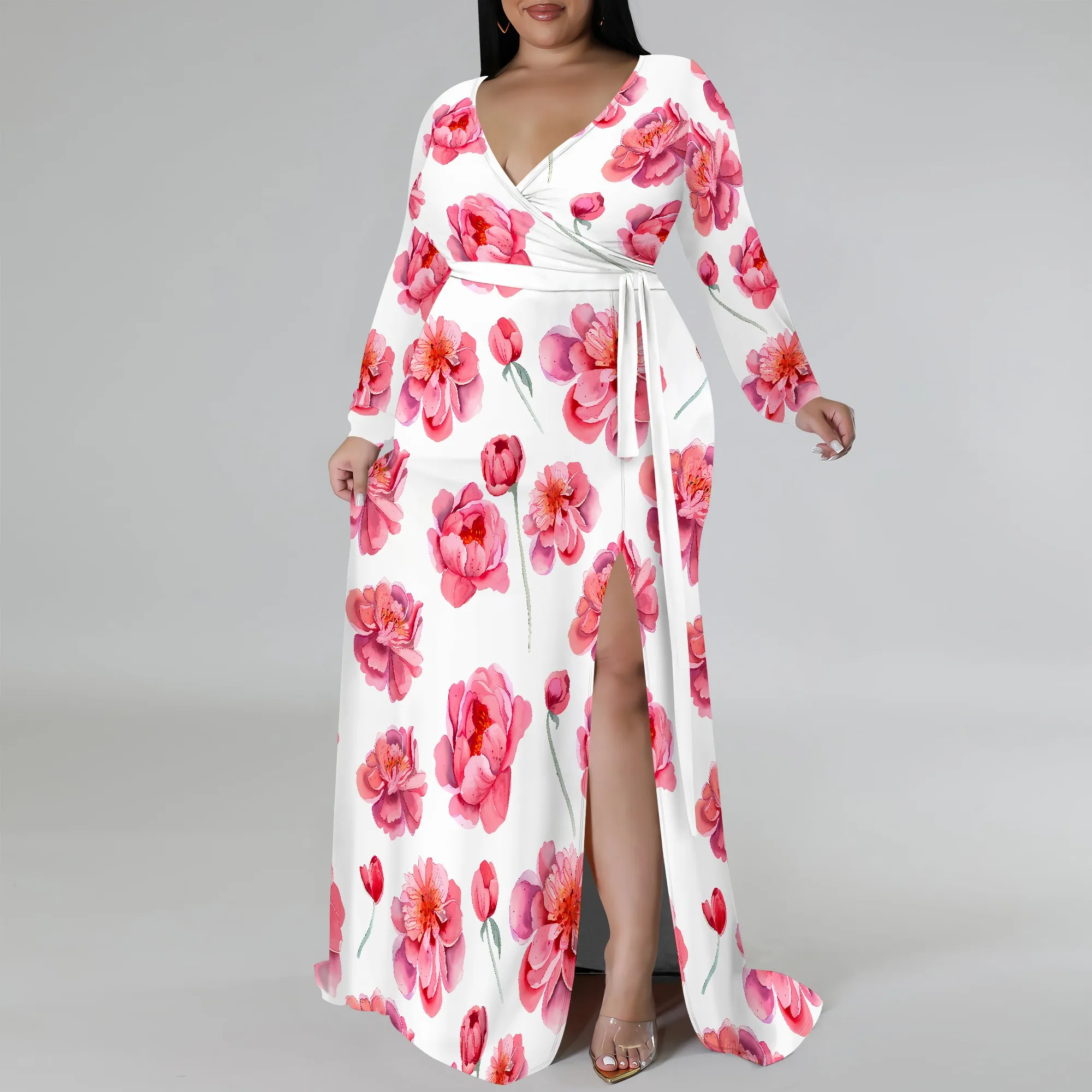 camouflage maxi dress plus size Final Sale Plus Size Strapless Frill Dress with Slit in Camouflage Print