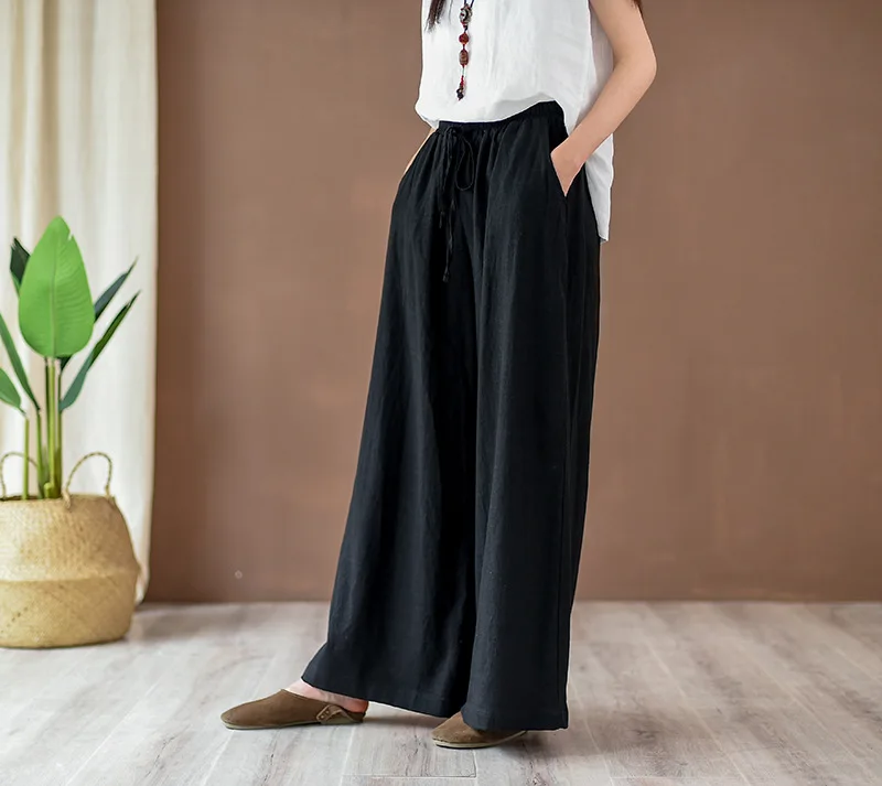 cropped leggings Full Length Wide Leg Pants Vintage Loose Elastic Waist Solid Color 2022 New Summer Clothes Pockets Women Pants RV874 carhartt pants