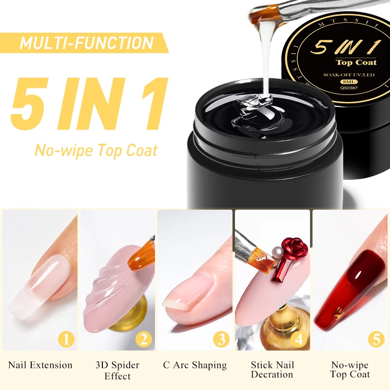 MTSSII 8ml 5 IN 1 No-wipe Top Coat Reinforcement Gel Nail Polish Efficient Function Adhesive Water Nail Art Gel DIY Design 1
