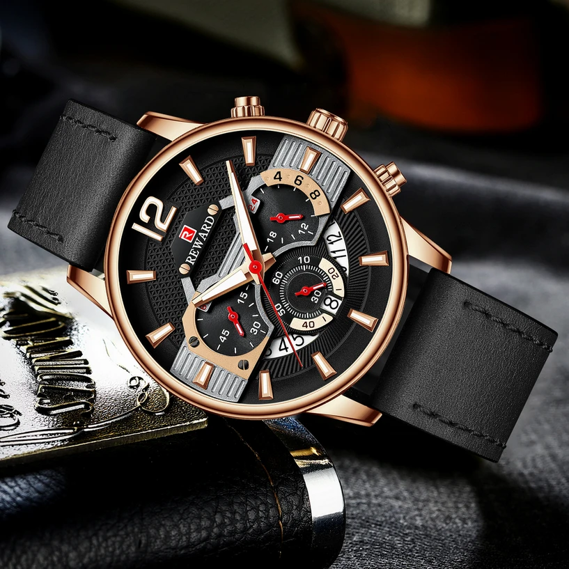 

New Chronograph Fashion Mens Watches Top Brand Luxury Military Quartz Watch Premium Leather Waterproof Sports Relogio Masculino