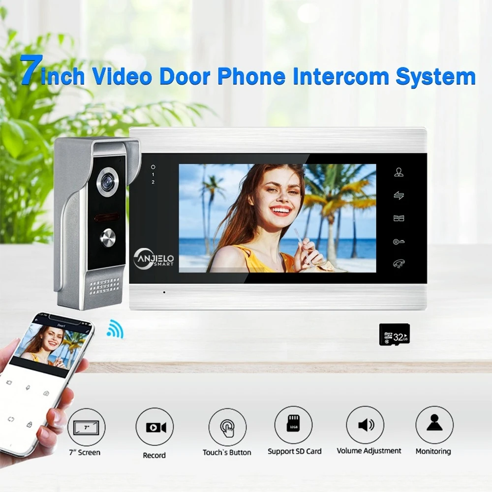 Anjielosmart 7 Pouce Vidéo Porteiro Interphone de Sécurité Protection  Interfone Vidéo interphone système pour la maison