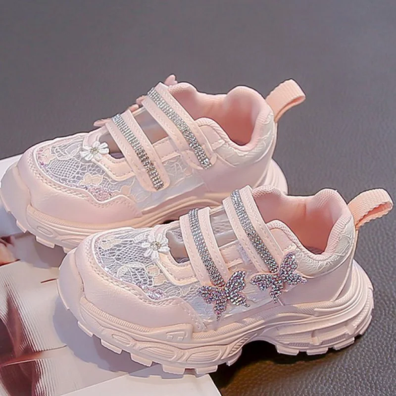 Baskets Fille Roses Paillettes & Dentelle | Confort & Style