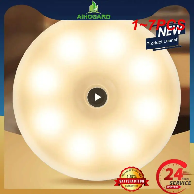 

1~7PCS Rechargeable Round Motion Sensor Night Lights Under Cabinet Light Closet Lamp Kitchen Bedroom Decoration