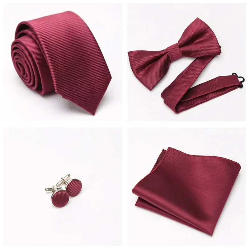 Mens Bowtie Cravat Set Bow Tie Solid Black Pink Red Fashion Butterfly Ties for Men Handkerchief Party Man Gift Wedding Dress Accessories