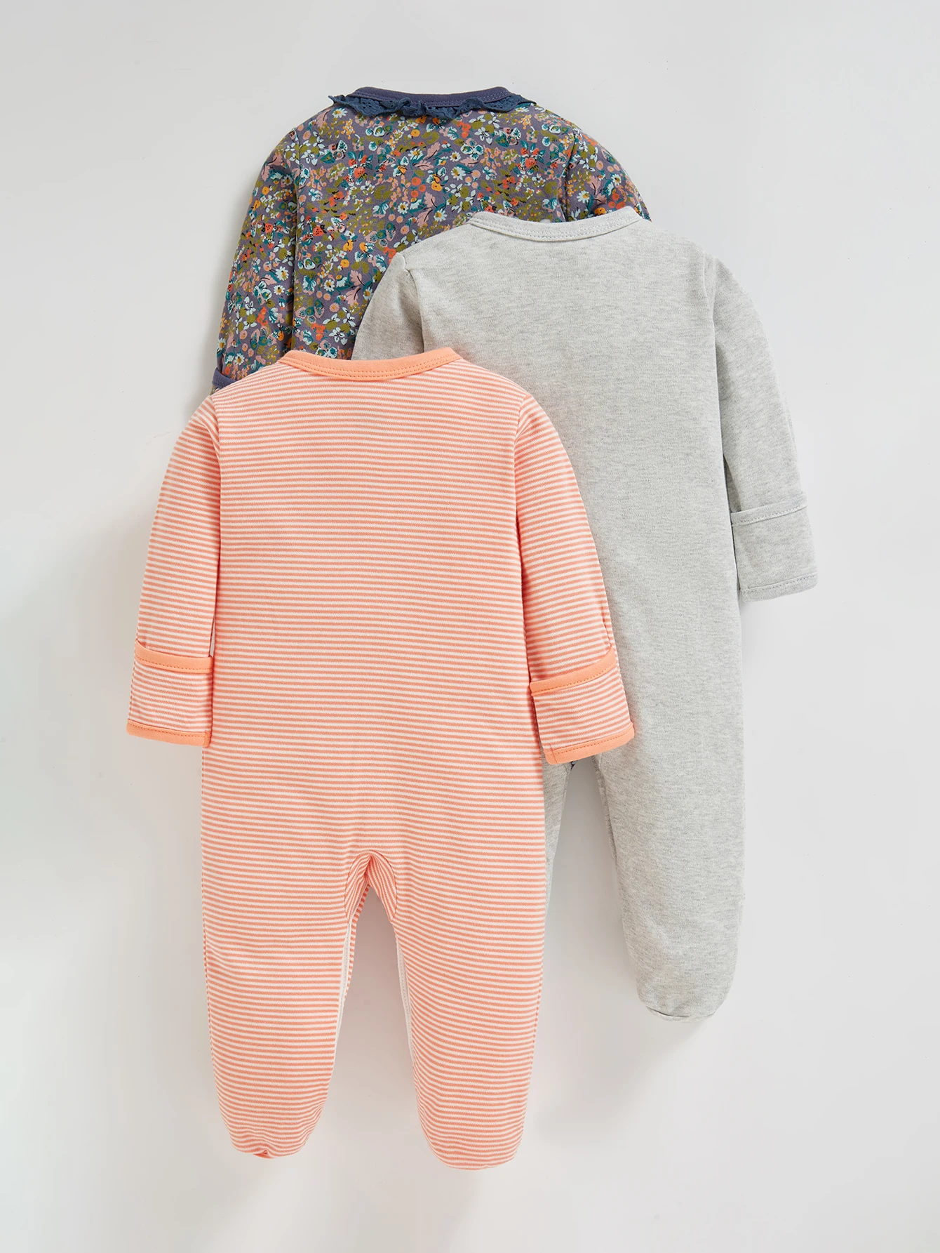 3PCS Girls Cotton Floral Print Romper Set Long Sleeve Jumpsuit with feet 0-12 Months Soft Baby Clothes Multi-Color Combos