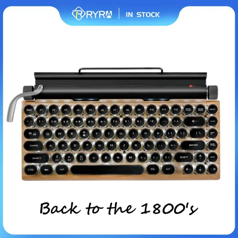 Wireless Bluetooth Retro Typewriter Mechanical Keyboard Office Typewriter Round Keycap RGB Phone
