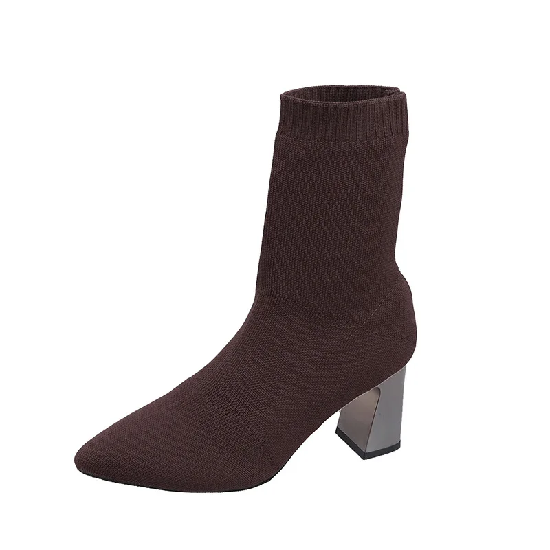 2025 New Women's Pointed Fashion Slim Socks and Boots Casual Fashion Thick High Heel Socks and Boots