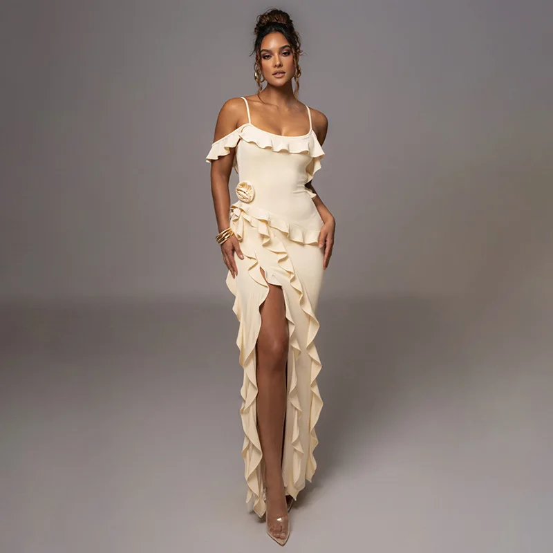 

Summer Dress Fashion Sexy Backless Long Dresses For Women Split Splicing Suspender Strap Ladies Irregularity Maxi Dresses