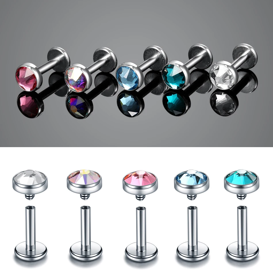 

5Pcs 16G Labret Piercing Titanium Conch Helix Pircing Stud Earring Cubic Zircon Lip Ring Cartilage Ear Piercer Women Jewelry