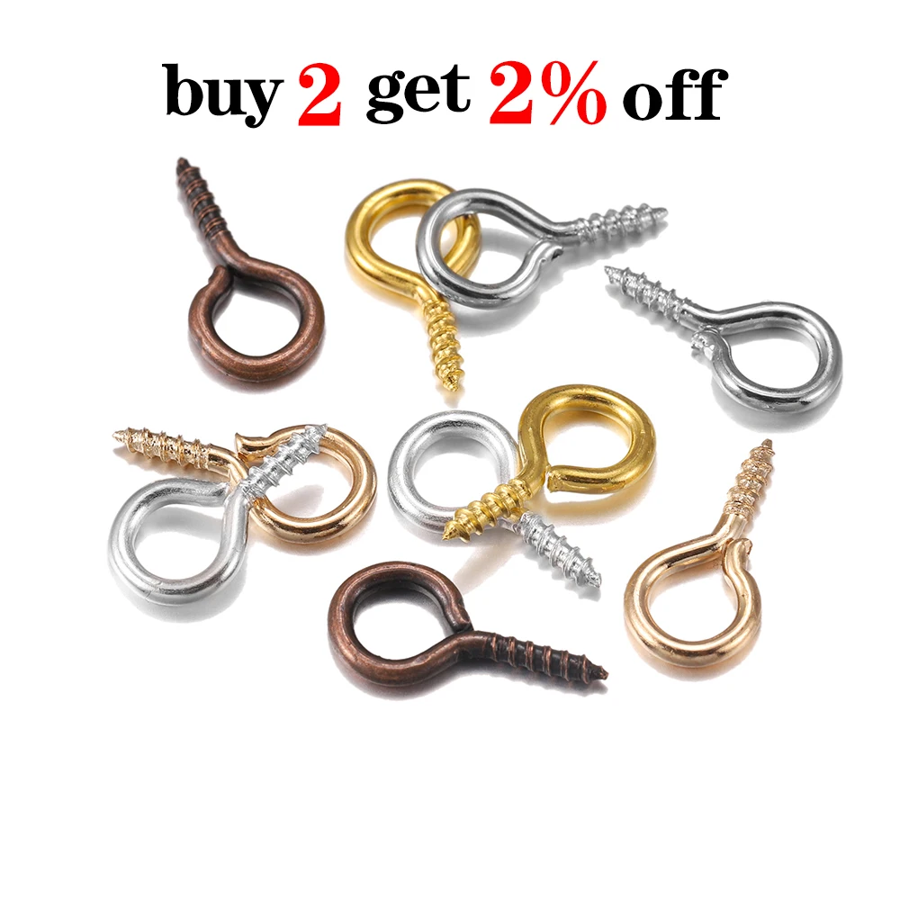 100/200Pcs/lot Small Tiny Mini Eye Pins Eyepins Hooks Eyelet Screw Threaded 9 Colors Clasps Hook For DIY Jewelry Making Findings