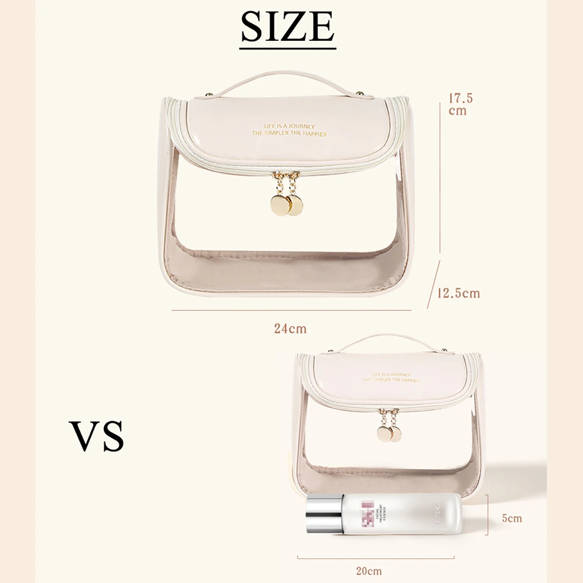 Transparent PU Cosmetic Bag with Hook Waterproof Travel Washbag Large Makepouch 5