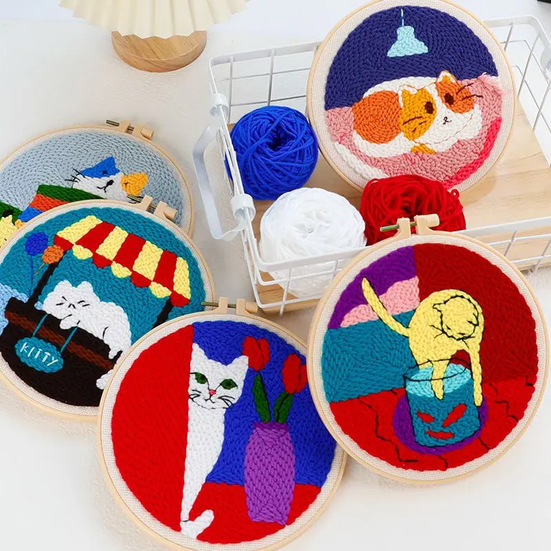 1 Set Beginner Embroidery Kit Cat Embroidery Kits Cartoon Cross Stitch Kit  Unfinished Embroidery Kit