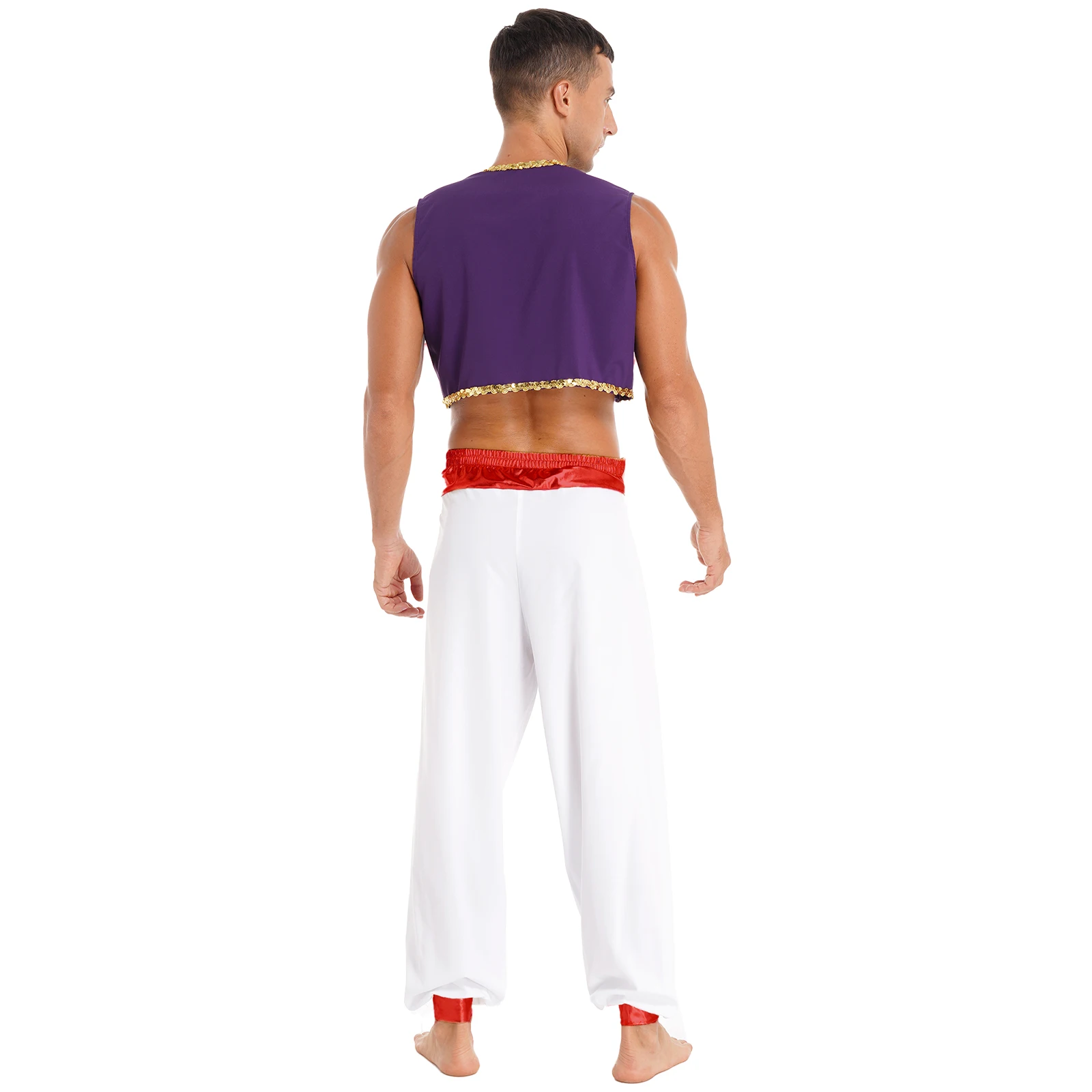 Aladin Costume Men Arabian Prince Cosplay Dress Up Waistcoat Top Harem Pants Suit Halloween Theme Party Carnival Perform Outfits